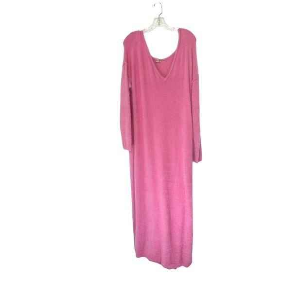 Intimately Free People Pink Fuzzy Girls Night In Maxi Pullover Dress Size Medium - Picture 3 of 13